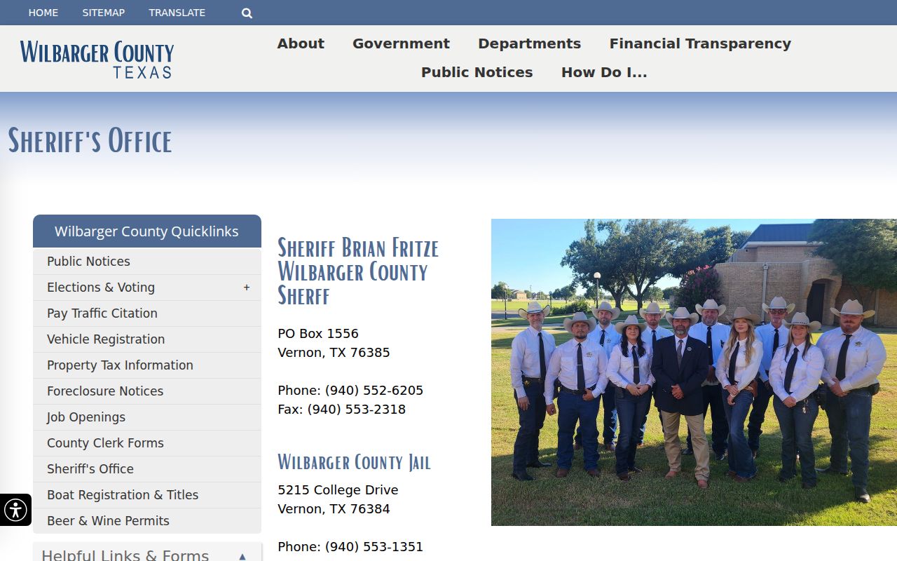 Wilbarger County arrest history sheriff and jail roster page