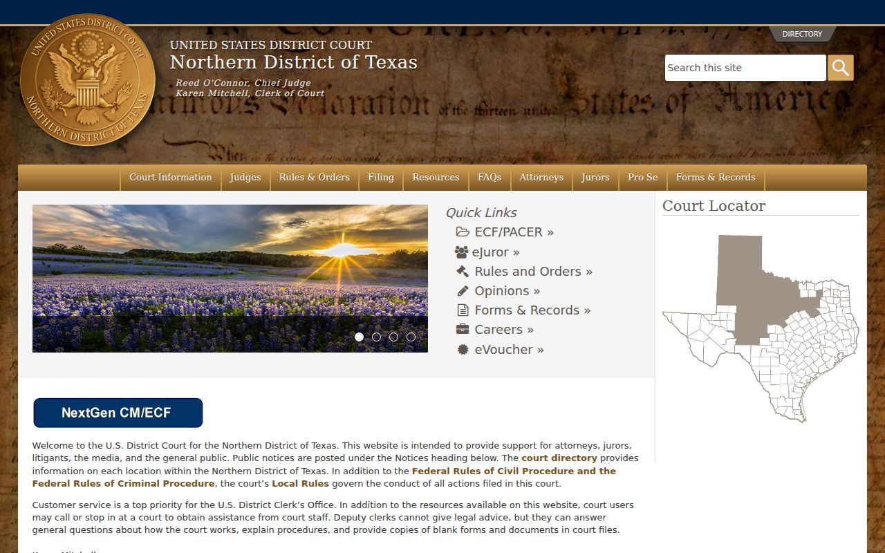 Wilbarger County federal criminal court Northern District website