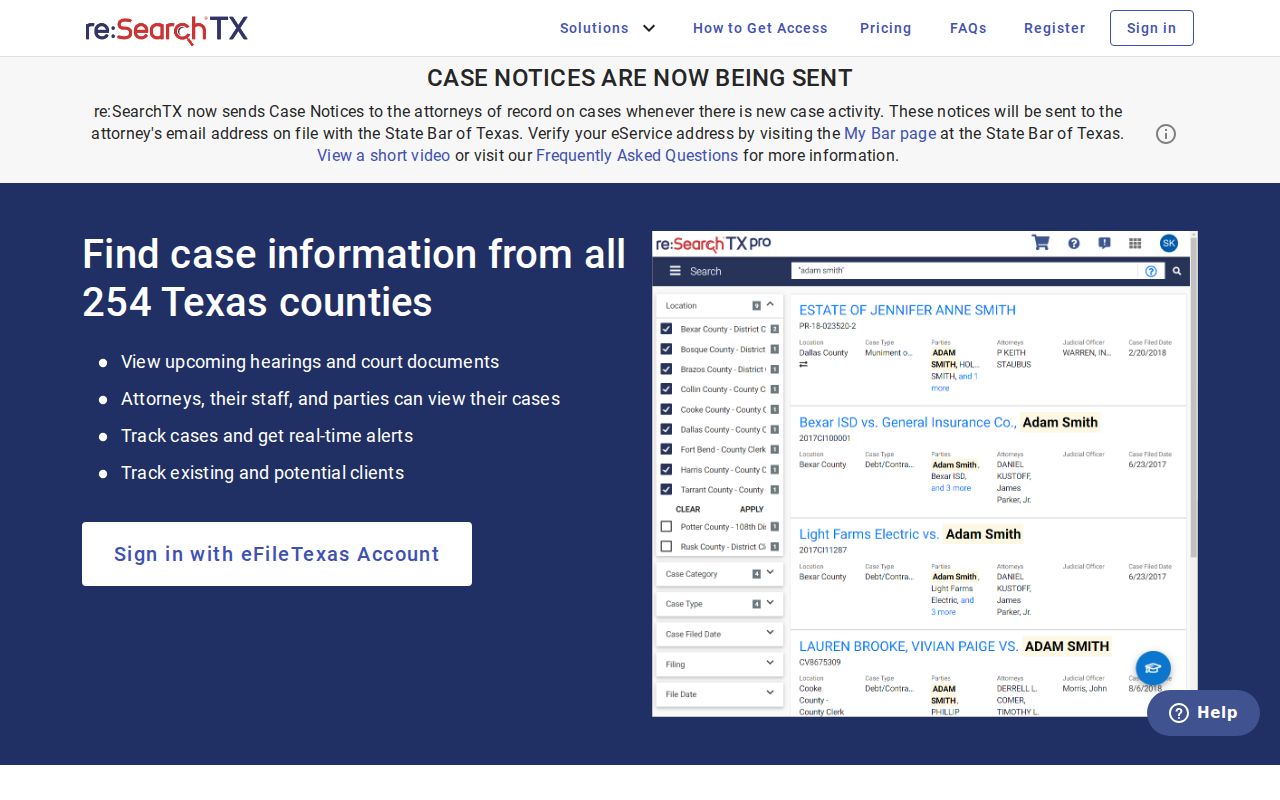 Wilbarger County criminal court case search through re SearchTX