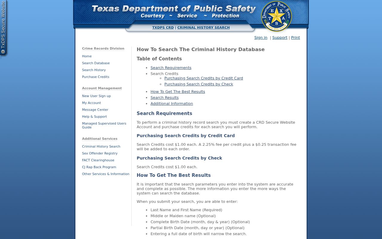 Wilbarger County criminal record DPS credit and matching instructions