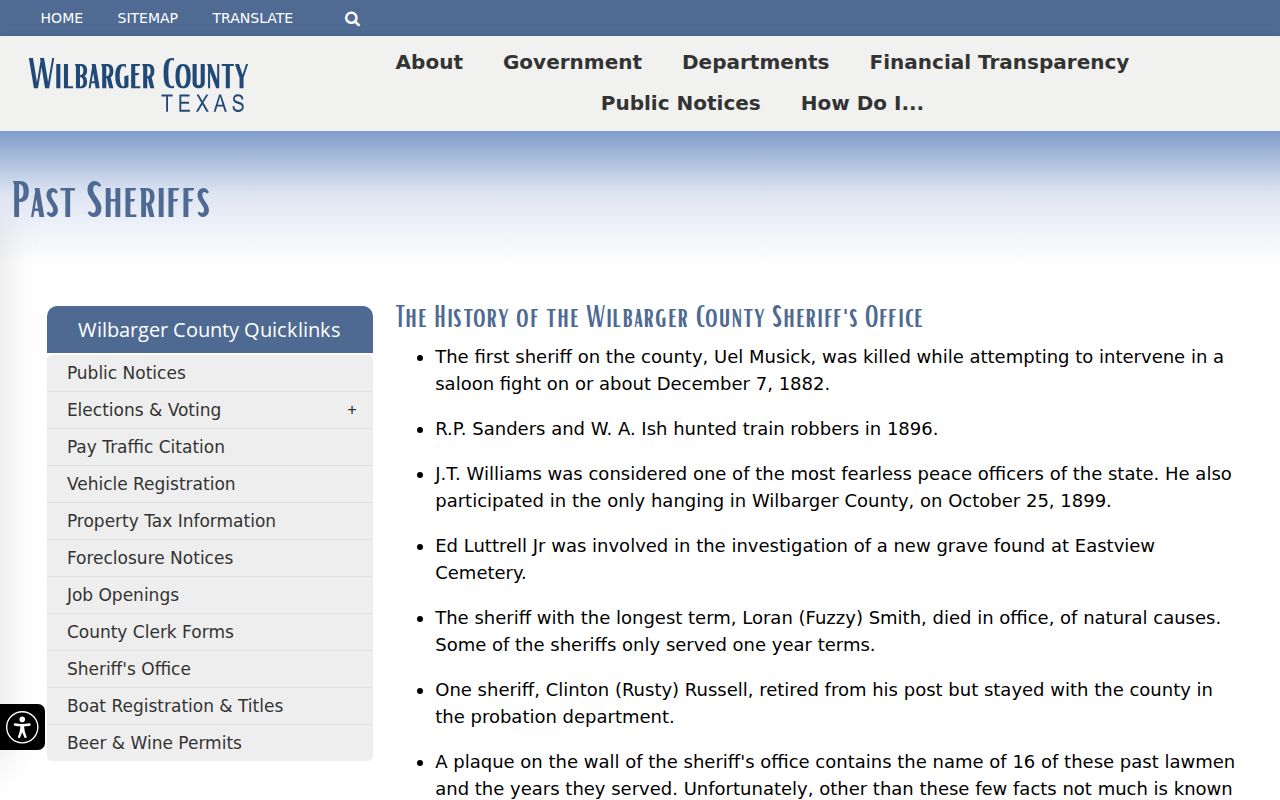Wilbarger County criminal history and official sheriff timeline