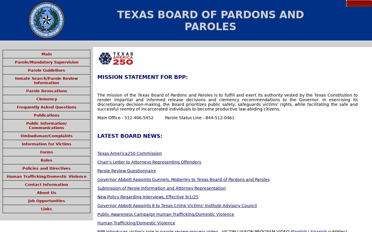 Wilbarger County criminal record parole decision authority page