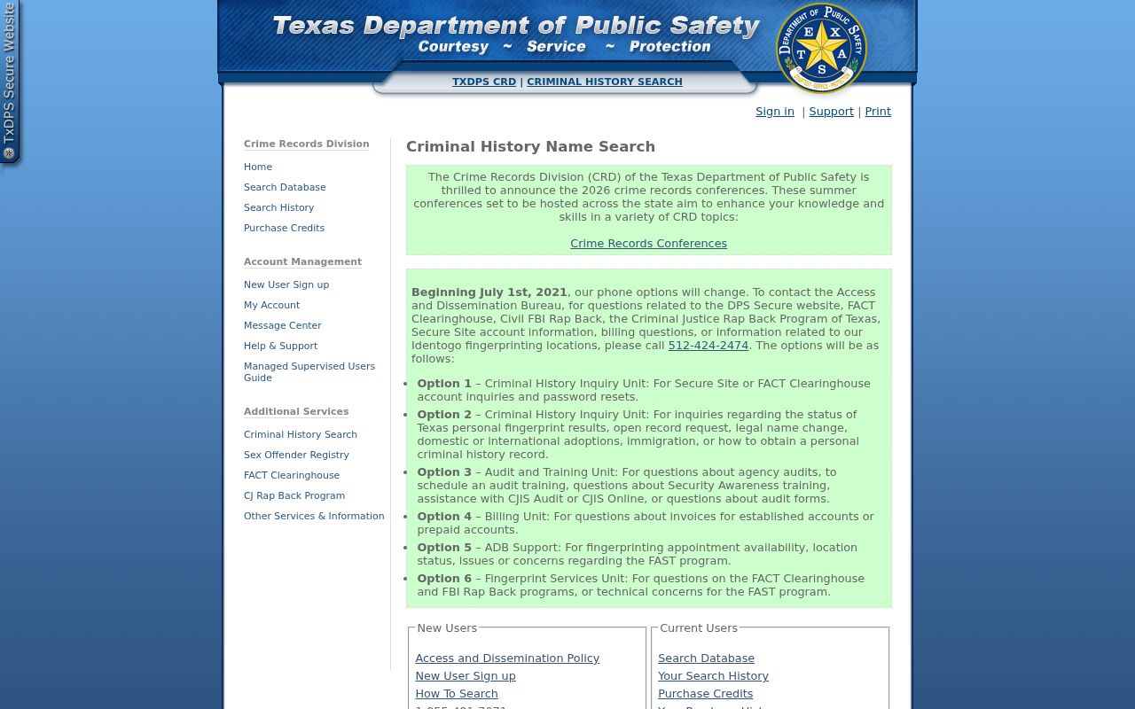 Wilbarger County criminal history Texas DPS public conviction search