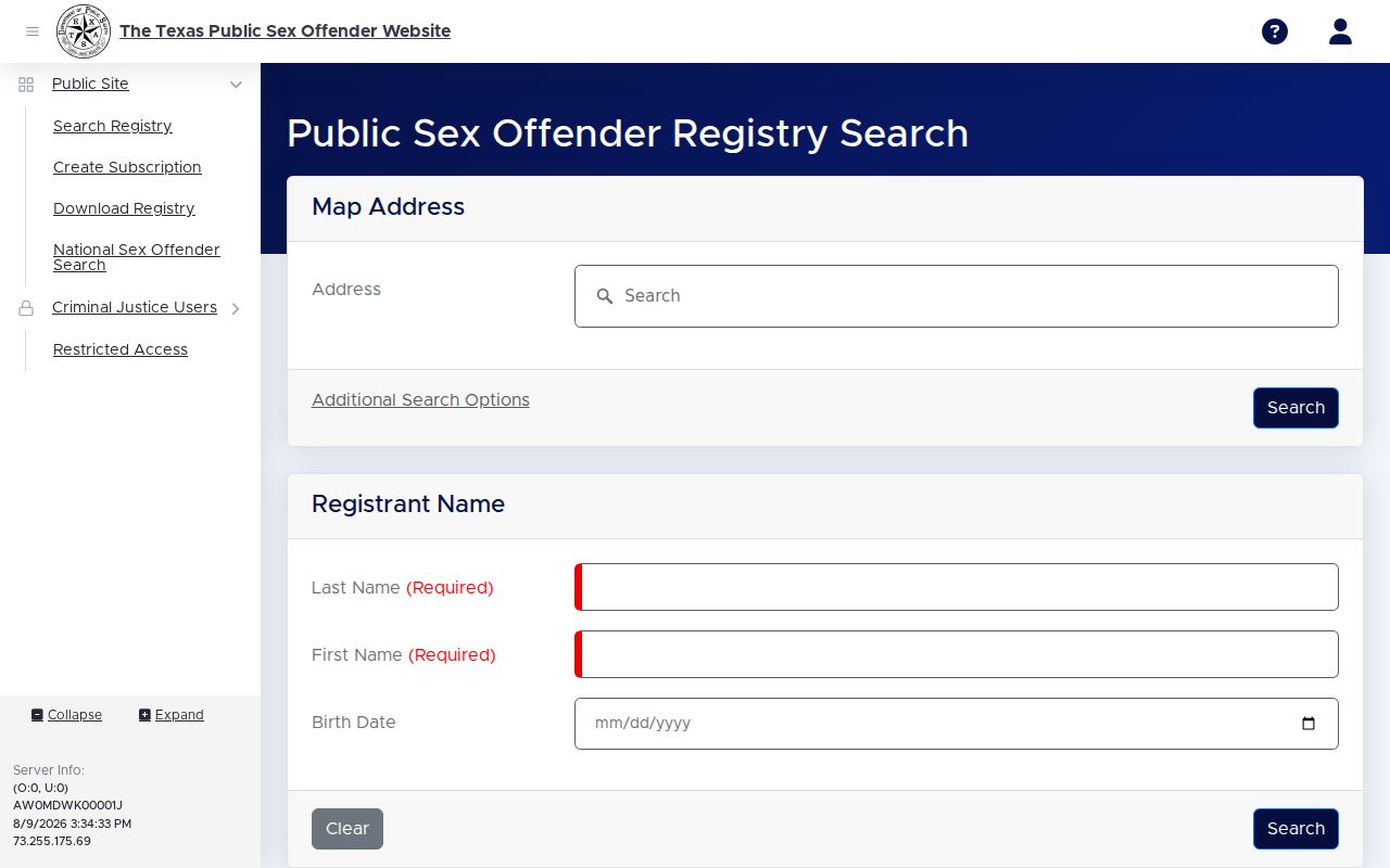 Wilbarger County sex offender check Texas registry search